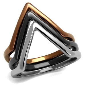 Slickblue Three-Tone Chevron Ring Set for Women, Coffee, Black & Silver Bands, Minimal Stackable Design, Sizes 5–10 - 1 of 4