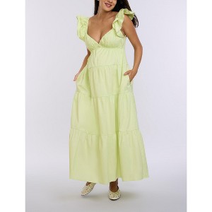 Women's Ruffle Sleeve Tie-Back Maternity Maxi Dress | Motherhood Maternity - 1 of 4