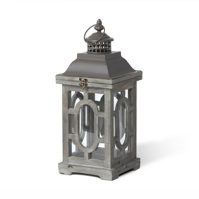 Gray Fir Wood and Iron Hanging Candle Lantern