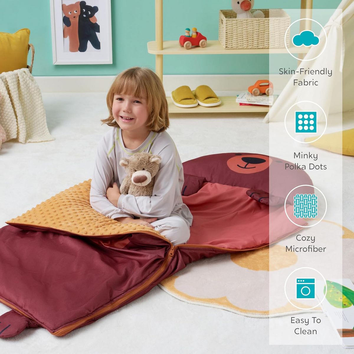 Joyfy Kids Sleeping Bag 4 5 6 Year Old Boys Girl Gifts Toddler Nap Mat with Pillow & Blanket Kids Soft Plush Sleeping Mat for Preschool Kids - thumbnail 10