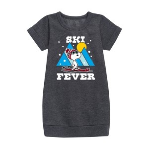 - Peanuts - Ski Fever Graphic Short Sleeve Fleece Dress - 1 of 3