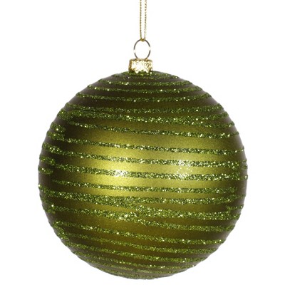 Vickerman 4" Glitter Striped Shatterproof Christmas Ball Ornament - Olive Green