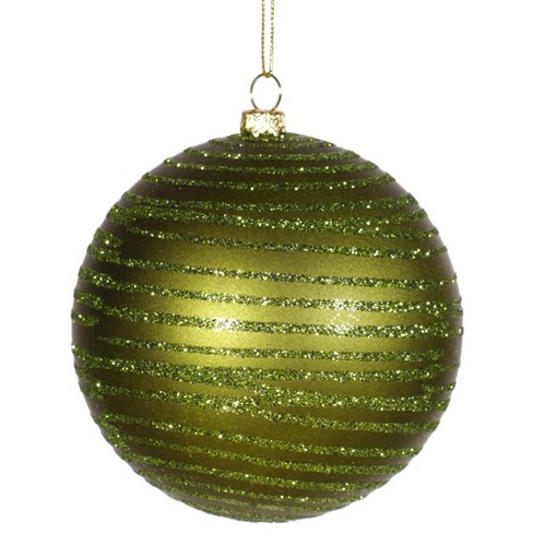 Vickerman 4&quot; Glitter Striped Shatterproof Christmas Ball Ornament - Olive Green : Target