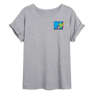 Women's MTV MTV Logo Grid Oversized Graphic T-Shirt - Heather Grey - Small - 1 of 4