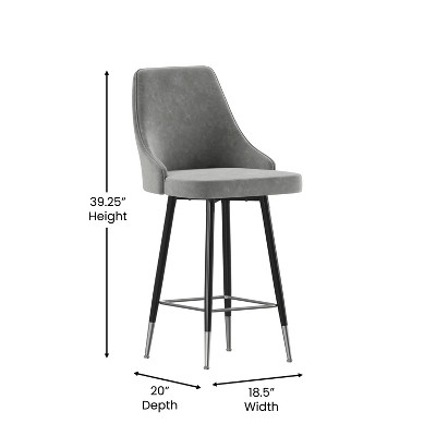Gray Leather and Chrome Counter Height Stools - Set of 2