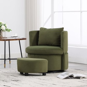 Modern Accent Chair, Round Manual Recliner Chair Sofa, 360-Degree Swivel Chair with Ottoman, Olive Swivel Chair with Storage Seatbase-Coolbibila - 1 of 4