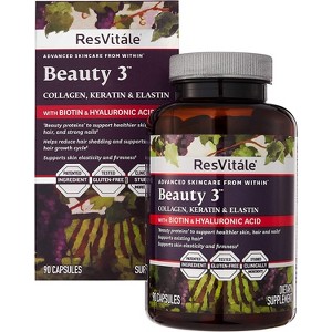 ResVitále Beauty 3 - Skin Care Supplement with Collagen, Keratin & Elastin - 90 Capsules - 1 of 2