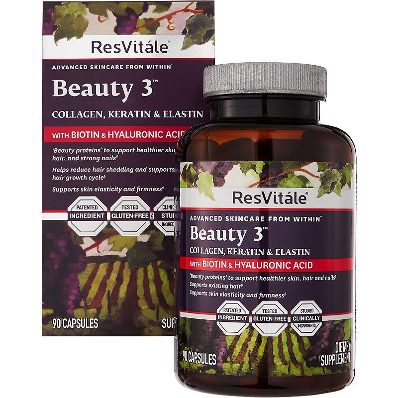 ResVitále Beauty 3 - Skin Care Supplement with Collagen, Keratin & Elastin - 90 Capsules, 1 of 3