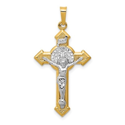 Black Bow Jewelry 14k Yellow Gold & Rhodium St. Benedict Medal Crucifix Pendant, 19x32mm