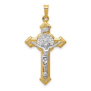 Black Bow Jewelry 14k Yellow Gold & Rhodium St. Benedict Medal Crucifix Pendant, 19x32mm - 1 of 4