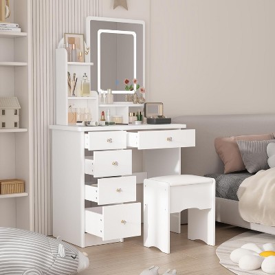 SJ STAR&JANE Vanity Desk Set with Lighted Rectangular Mirror