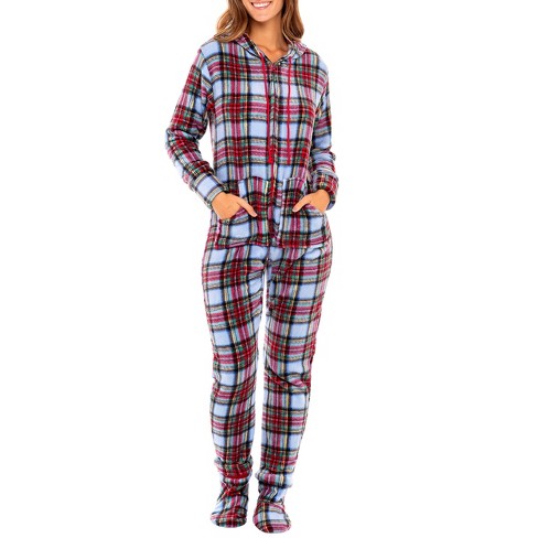 Alexander Del Rossa Women's Hooded Footed Pajamas, Plush Adult Onesie, Winter  Pjs With Hood Christmas Plaid Red And Light Blue Footed 3x Large : Target