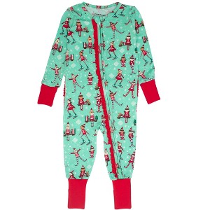 RuffleButts SoftSnooze Baby Girls Holiday Convertible Ruffle One Piece Pajama - 1 of 2