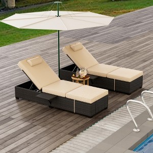 Patio Chaise Lounge Chair, 5-Positions Adjustable Wicker Outdoor Lounge Chairs with Side Table for Poolside, Deck - 1 of 4