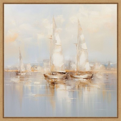 Gold Boats II Abstract Seascape Canvas with Maple Frame