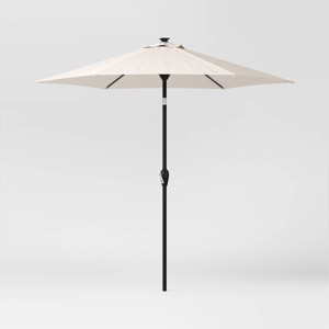 8' Round Solid Solar Outdoor Patio Market Umbrella with Black Pole - Threshold™ - 1 of 4