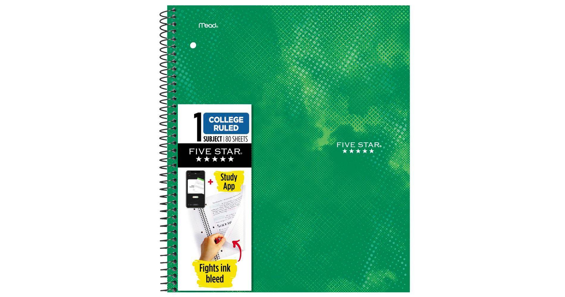 Five Star Active Subject Notebook 80ct Green