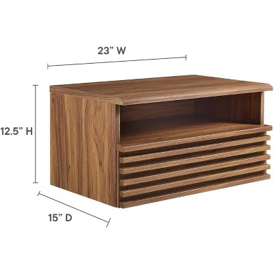 Mid-Century Walnut Wall-Mount Nightstand with Drawer