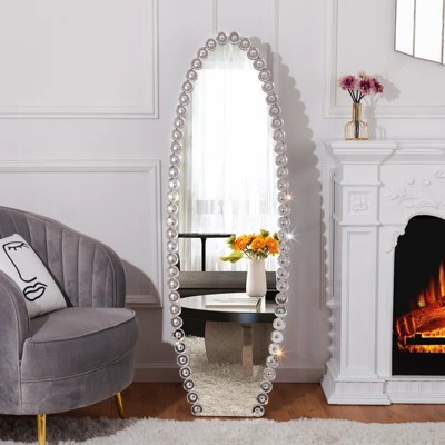VYNXARIA Full Length Mirrors 59"x19" Crystal Oval Mirror with Stand for Glamorous Decor