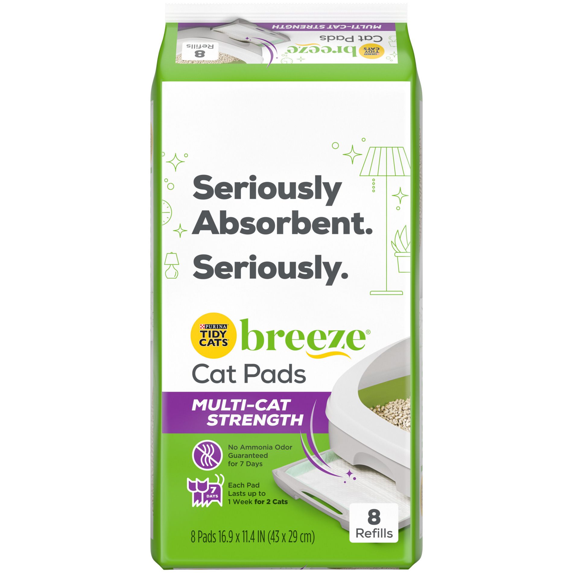 Tidy Cats Breeze Unscented Cat Litter Box Pad Bag for Litter Box Care - 1.18lbs/8ct