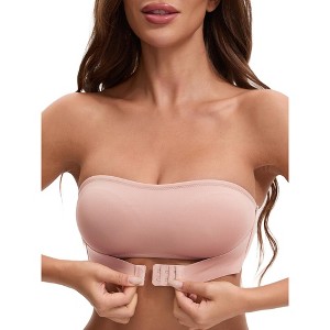 INSPIRE CHIC Women's Front Closure Strapless Wirefree Bandeau Non-Slip Tube Top Bras - 1 of 4