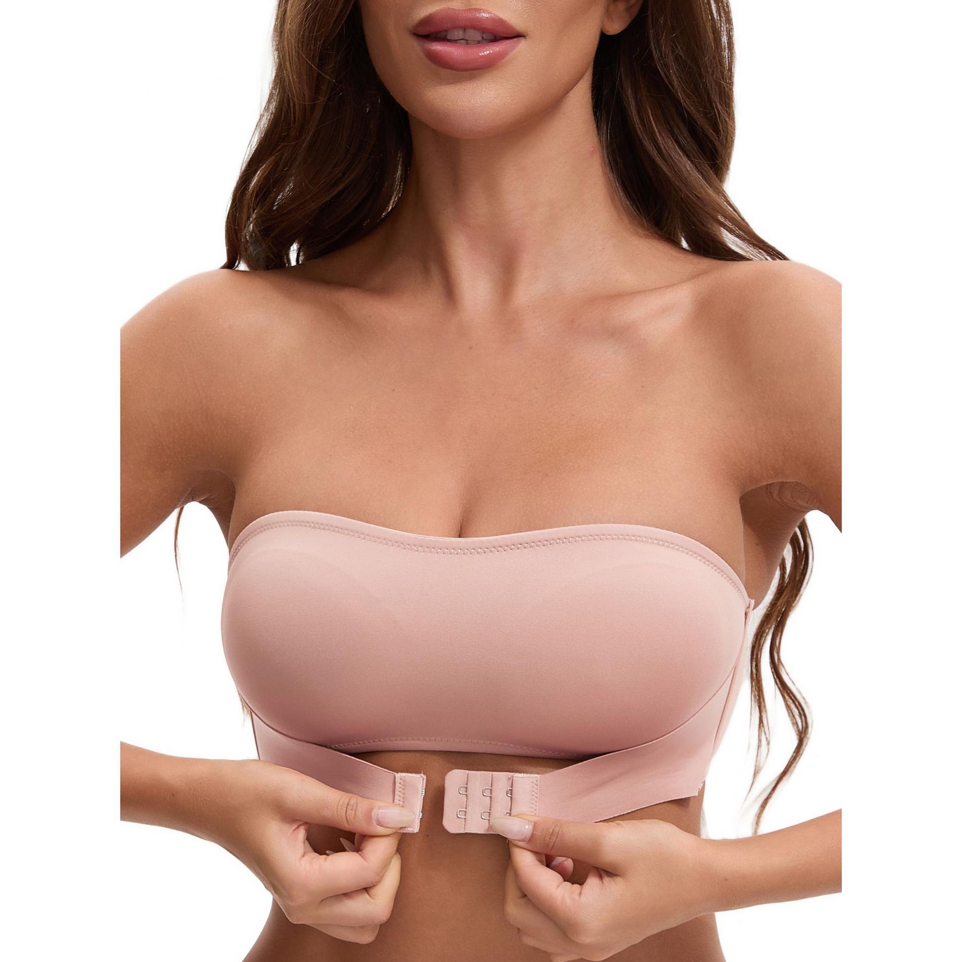 INSPIRE CHIC Women's Front Closure Strapless Wirefree Bandeau Non-Slip Tube Top Bras X-Large Pink