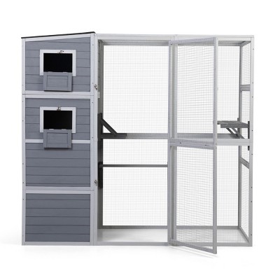AZL1 Life Concept Pet Crates and Houses Large Multi Level Cat Enclosure with Spacious Activity Area Fun Jumping Platforms, Gray, 76.2"*33.5"*70"