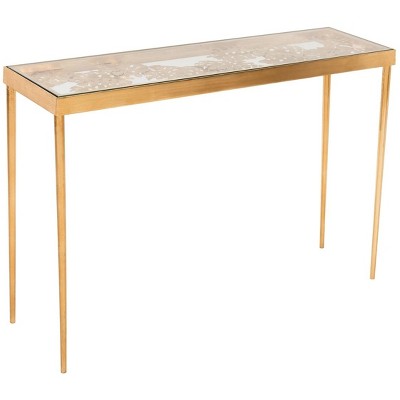 Ethereal Gold Leaf Palm Leaf Rectangular Glass Console Table