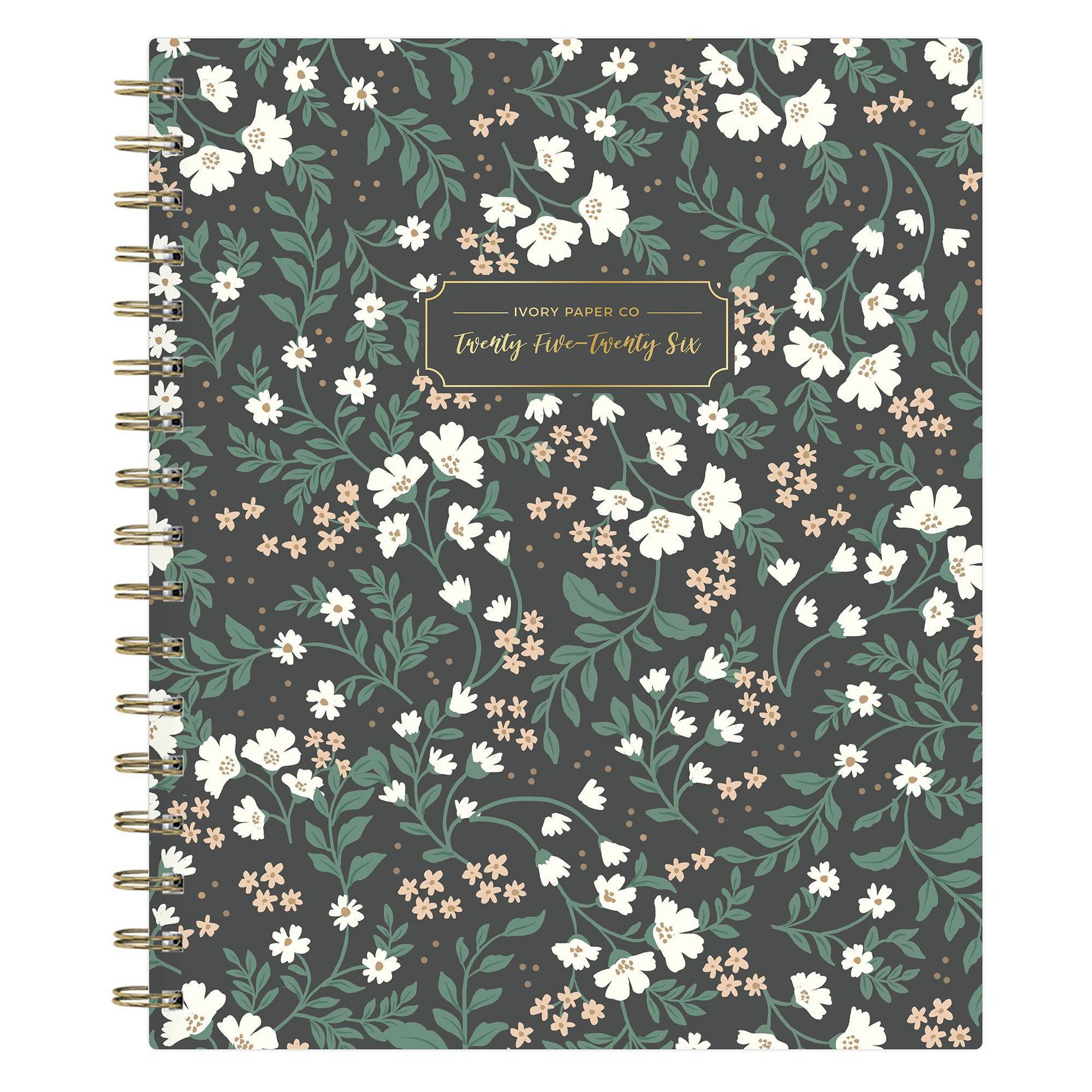 Blue Sky Ivory Paper Co 2025-2026 Weekly/Monthly Wirebound Planner 7"x9" Hardcover Ottillie Black Floral