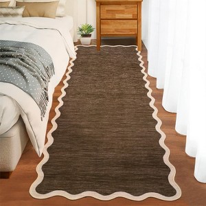 Scalloped Edge Area Rugs for Living Room Bedroom Modern Washable Rug Soft Non Slip Low Pile Accent Carpet - 1 of 4