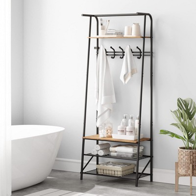 Hall Trees Entryway Bench with Storage, Multifunctional Hallway Organizer, Accent Furniture with Metal Frame