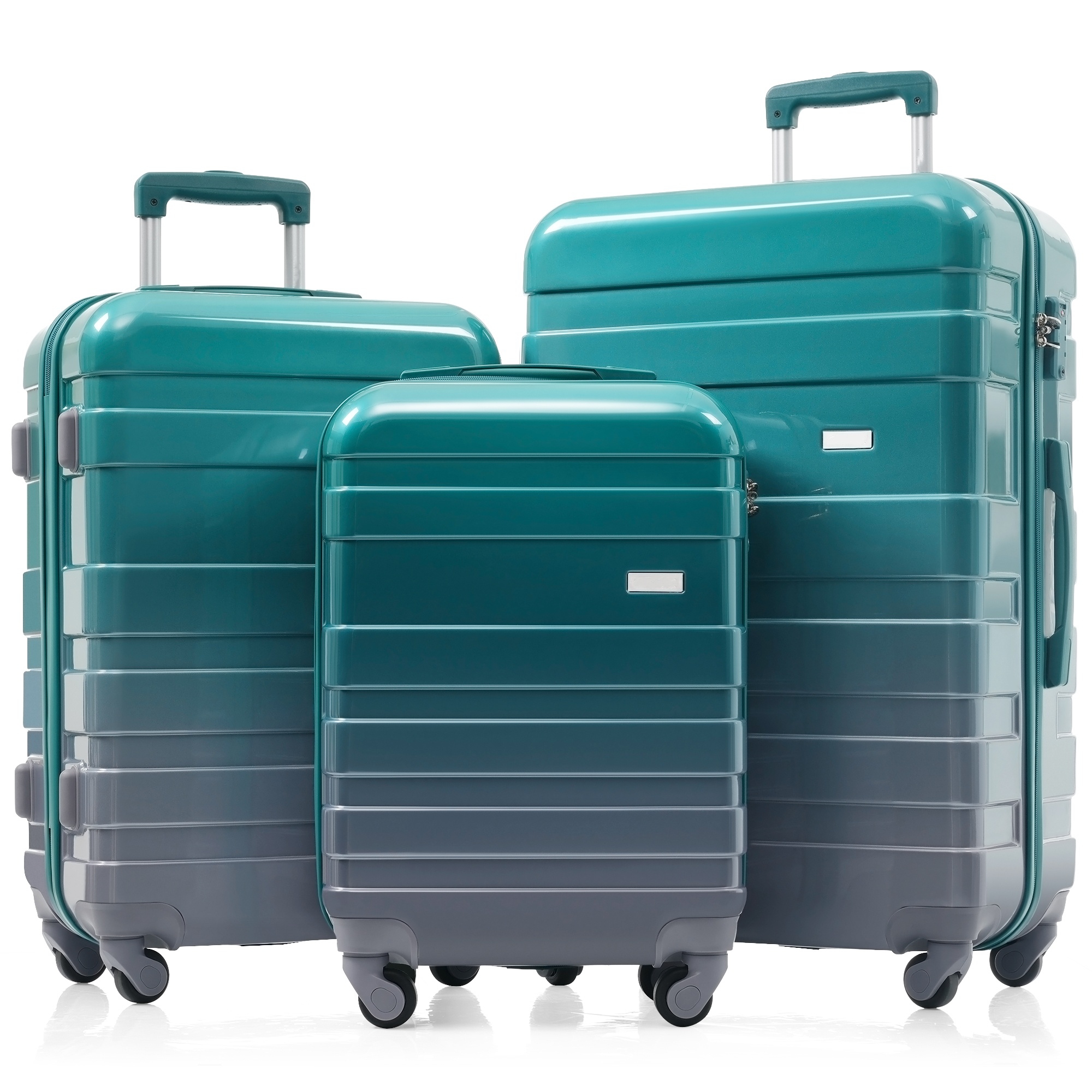 3 PCS ABS Hard Shell Luggage Set with Spinner Wheels and TSA Lock, Dark Green - ModernLuxe