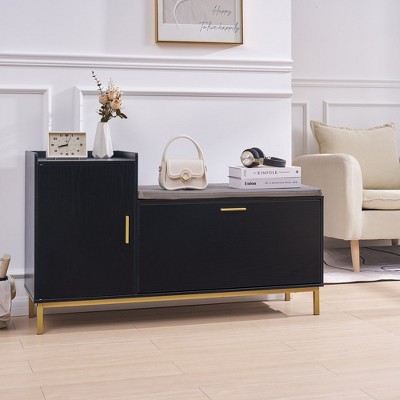 VECELO Storage Bench, 2-Tier Flip Drawers for Entryway Shoe Rack Organizer, Removable Seat Cushion