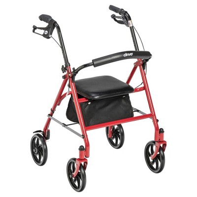 Drive Medical Four Wheel Walker Rollator with Fold Up Removable Back Support, Red