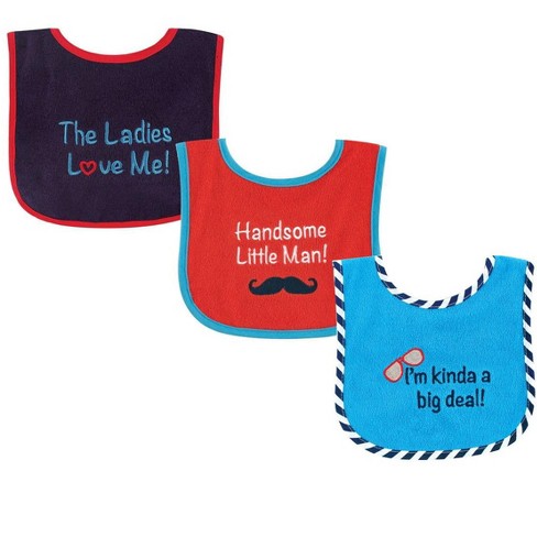 Luvable Friends Baby Boy Cotton Terry Drooler Bibs with PEVA Back 3pk, Handsome, One Size - image 1 of 1