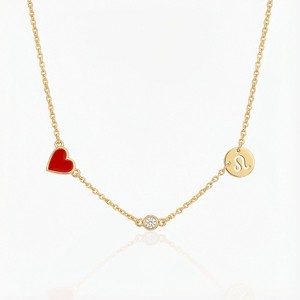 Inez Red Heart Necklace with Diamond & Zodiac Sign - 1 of 1