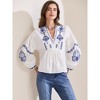 INSPIRE CHIC Women's Summer Embroidered V Neck Long Sleeve Flowy Casual Top - 2 of 4