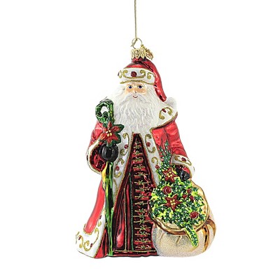 Huras 7.5" Santa W/ Poinsettias Wreaths Ornament Floral Christmas  -  Tree Ornaments