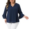Women's Plus Size Chiffon Notched Neck 3/4 Bell Sleeve Double Layered Dressy Work Tunic Blouses - Agnes Orinda - 2 of 4