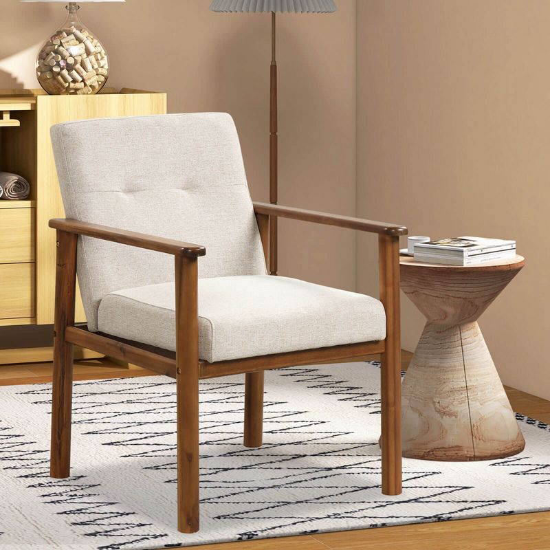 Costway Modern Accent Chair Upholstered Linen Fabric Armchair with Solid Wood Legs, 2 of 10
