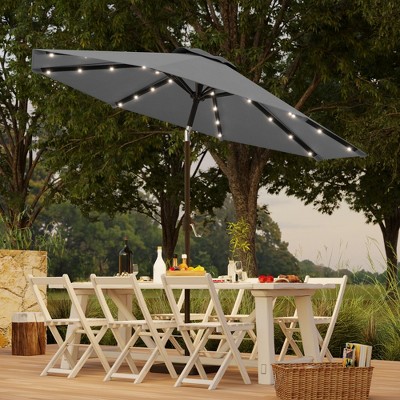 Sonkuki Patio 9FT LED Market Umbrellas With Solar Lights, Table Umbrella for Patio and Outdoor With Tilt Button for Deck and Pool