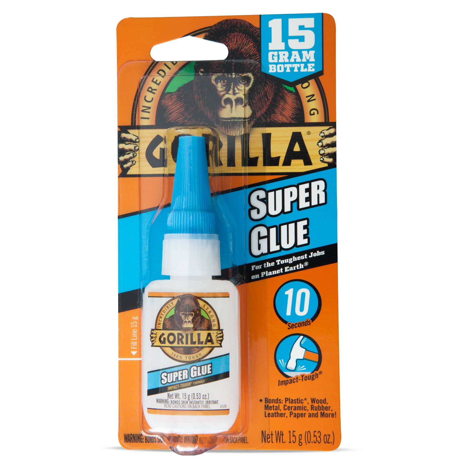 15g Gorilla Super Glue: Dries Clear, White, Art & Stationery Adhesive, Choking Hazard Warning, 0.53 oz