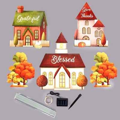 The Lakeside Collection Lighted Village Stakes - Farmhouse Holiday Decor - Set of 5