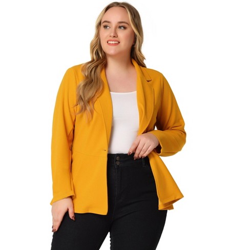 Agnes Orinda Women's Plus Size High-Low Hem Workwear Formal Peplum Blazers  Yellow 3X