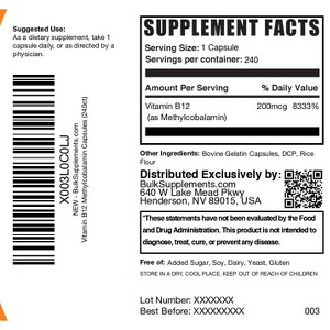 BulkSupplements Vitamin B12 (1% Methylcobalamin) Capsules - 1 of 4