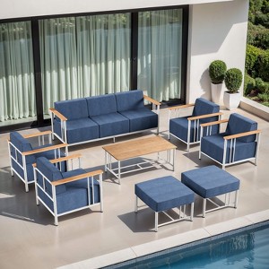 Belord Metal Patio Furniture Set with 10" Extra Thick Cushion, 8PCS Outdoor Conversation Set with Patio Chair, Couch, Coffee Table and Ottoman - 1 of 4