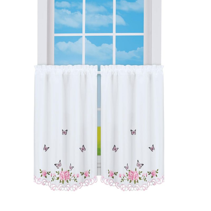 Collections Etc Lovely Rose Butterfly Curtains, 1 of 4