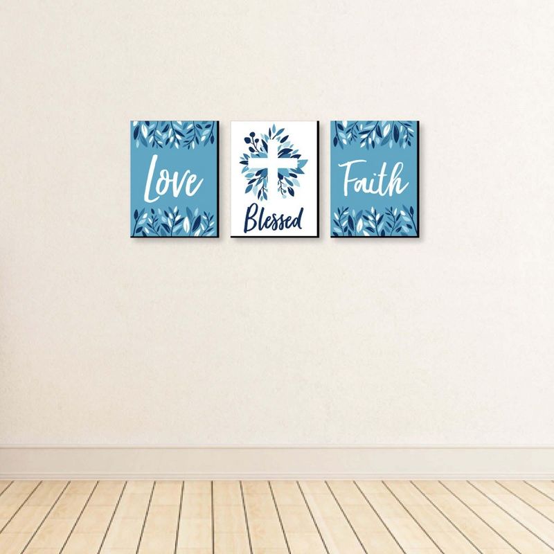 Big Dot of Happiness Blue Elegant Cross - Nursery Wall Art, Kids Room Decor and Home Decorations - Gift Ideas - 7.5 x 10 inches - Set of 3 Prints, 3 of 7
