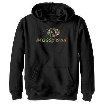 Boy's Mossy Oak Water Fishing Logo Pull Over Hoodie - Black - x Large