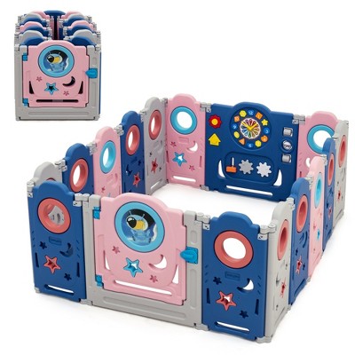 Babyjoy 16-Panel Foldable Baby Playpen Kids Safety Play Center w/Lockable Gate